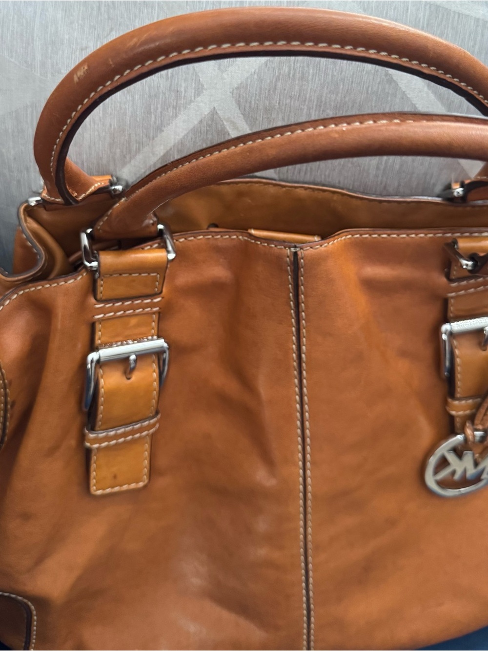 Michael Kors Cognac Leather Shoulder Bag with Silver Hardware